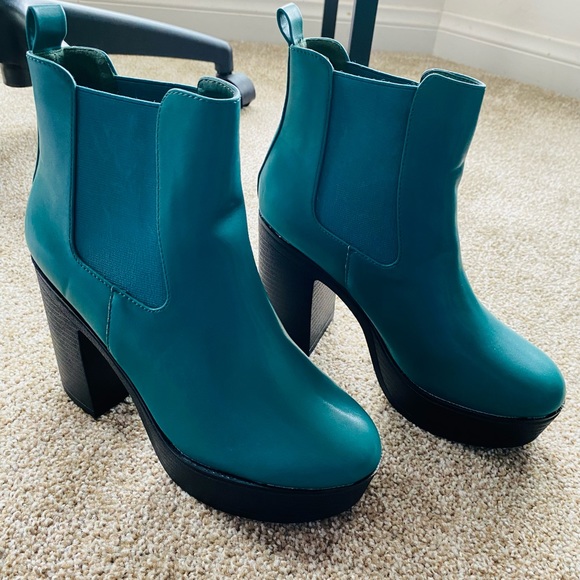 Allegra K Women's Chunky Heel Pointed Toe Ankle Boots - Patent Leather Side Zip, 9cm Heel - View #2